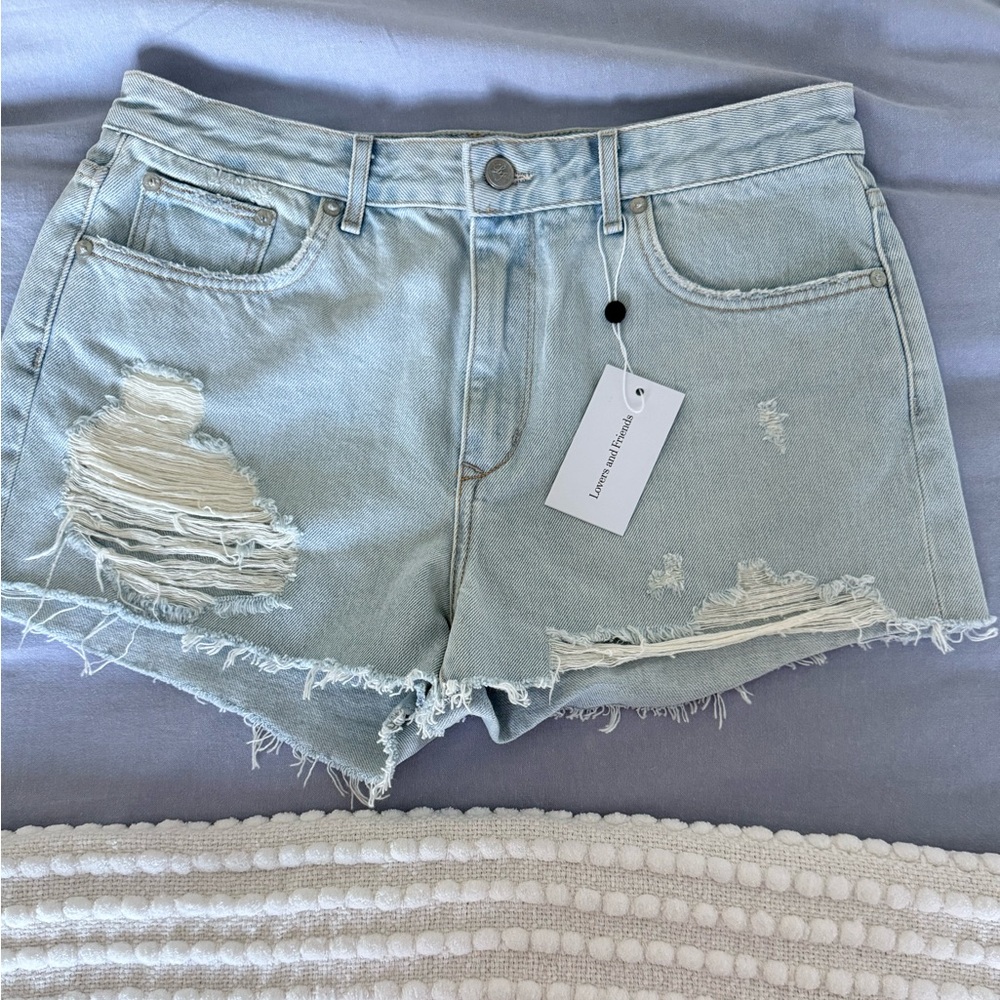 Lovers + Friends Light Blue Distressed Jean Shorts